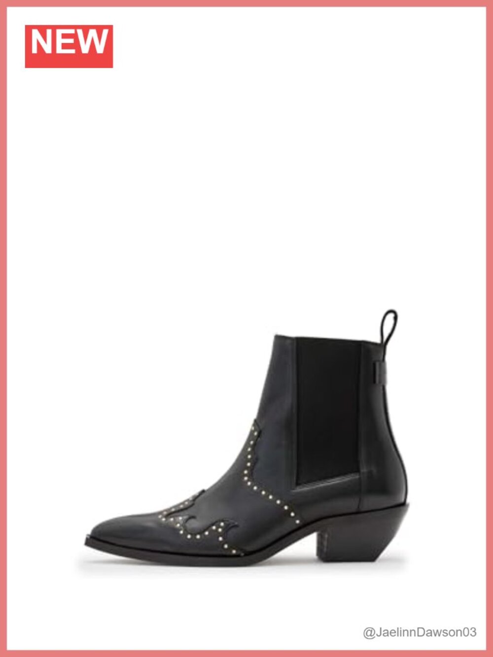 Mid Calf Chelsea Stud Cow Leather Pull-On Boots